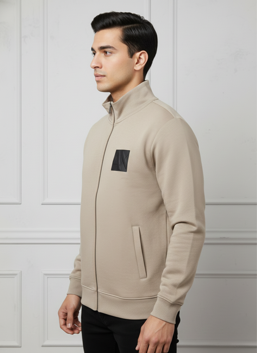 Armani Exchange Beige Zip-Up Sweatshirt