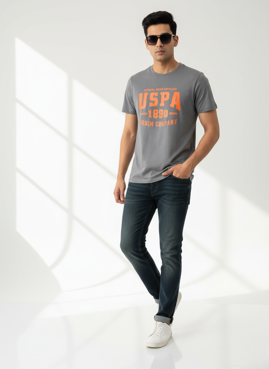 U.S. Polo Assn. Official Game Supplier Printed Men's T-Shirt (Grey)