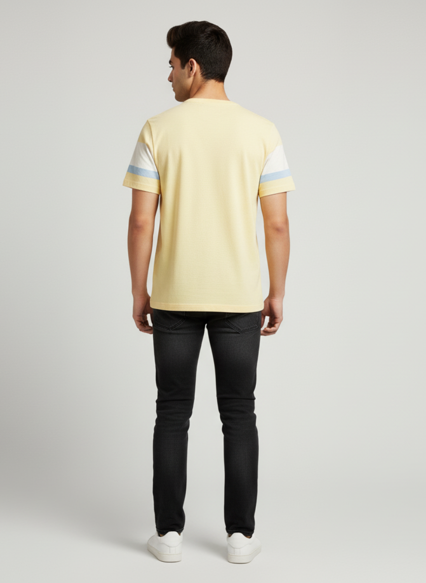 U.S. Polo Assn. Men's Light Yellow Casual T-Shirt with Blue Stripes