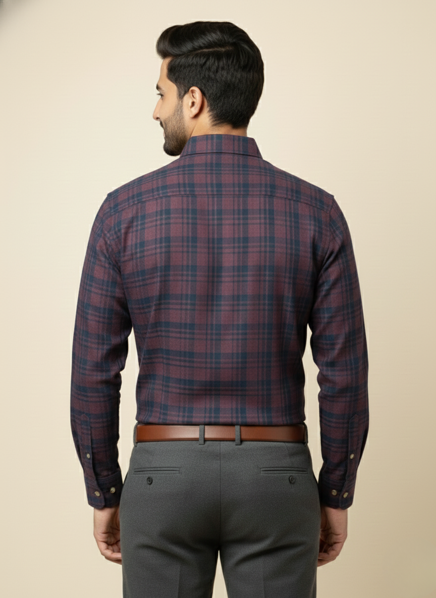 Rare Rabbit  Burgundy & Navy Checked Slim Fit Full Sleeve Shirt