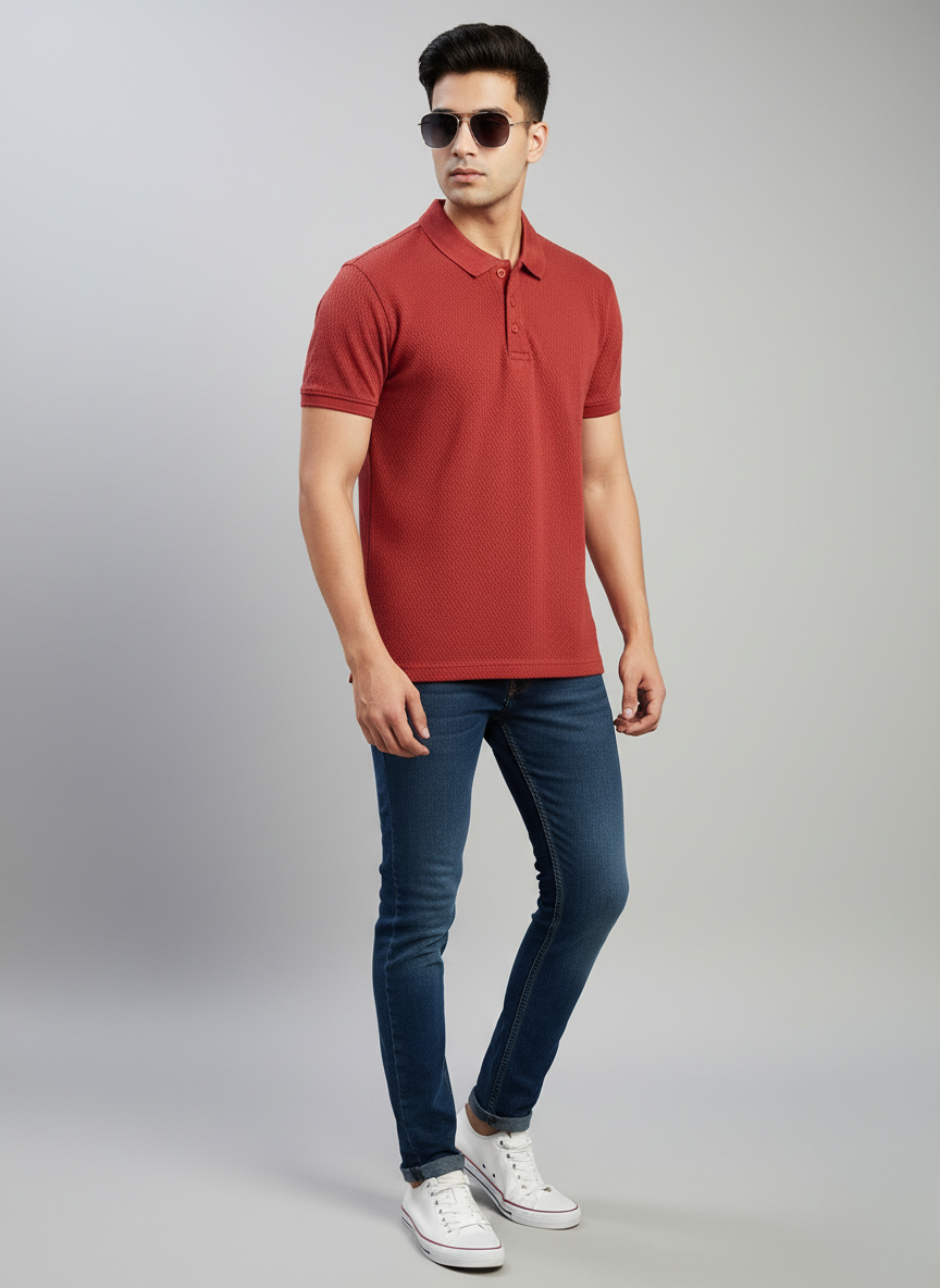 Spykar Textured Men's Polo T-Shirt (Brown)