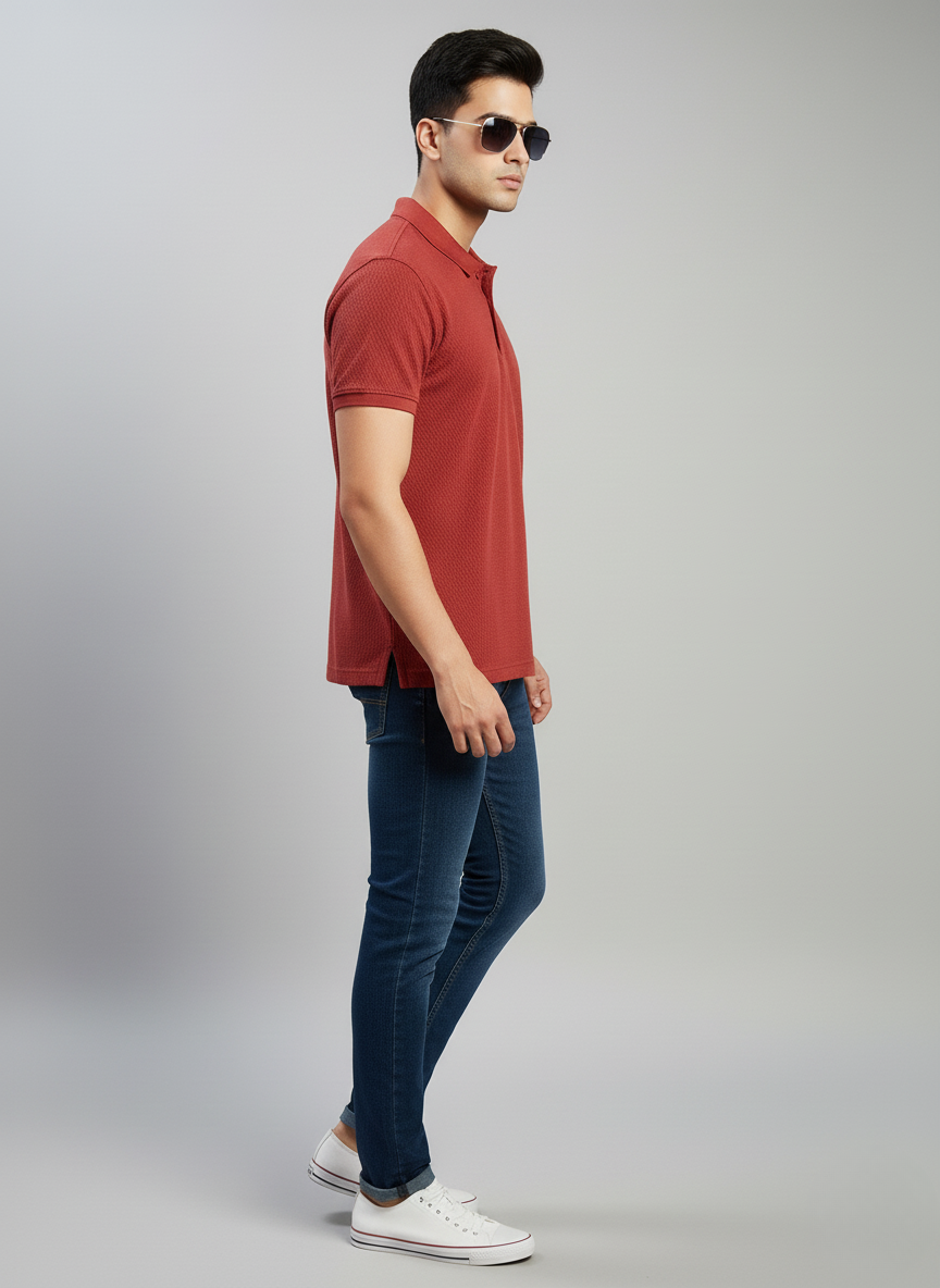 Spykar Textured Men's Polo T-Shirt (Brown)