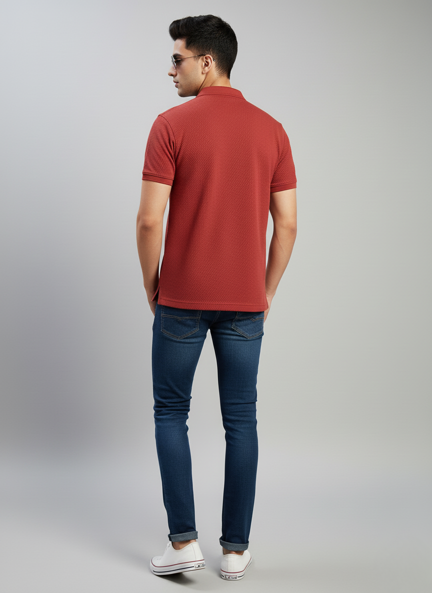 Spykar Textured Men's Polo T-Shirt (Brown)