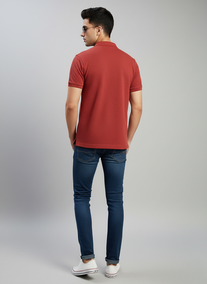 Spykar Textured Men's Polo T-Shirt (Brown)