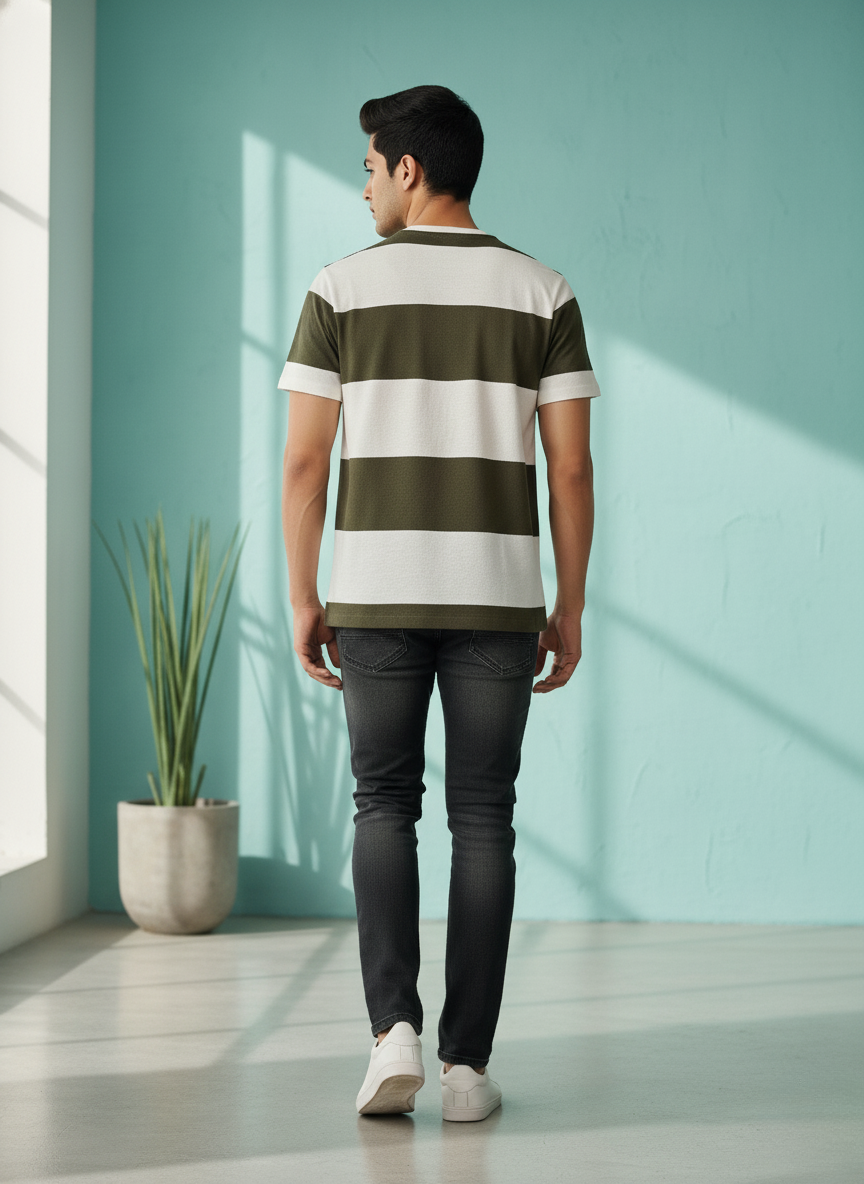 U.S.Polo Assn. Men's Stripe T-Shirt (Olive Green And White)