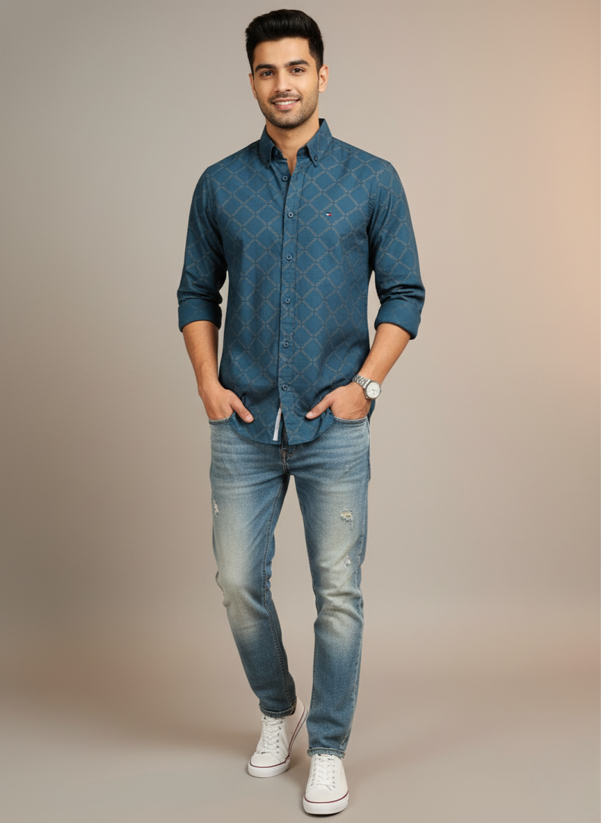 Tommy Hilfiger Men's Printed Shirt (Navy)