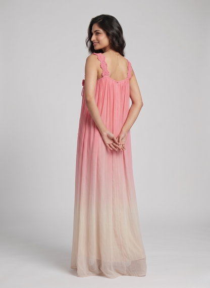 JC Mode Women's Pink Ombre Sleeveless Maxi Dress with Floral Lace Straps