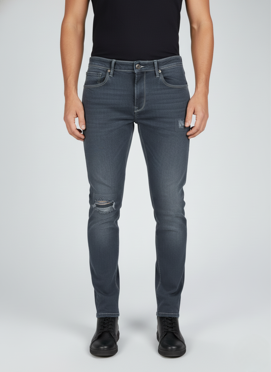 Pepe Jeans London Men's Slate Grey Distressed Slim Fit Denim