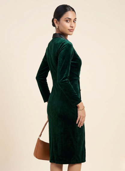 JC Collection Women’s Green Velvet Sheath Dress with Gold Buttons