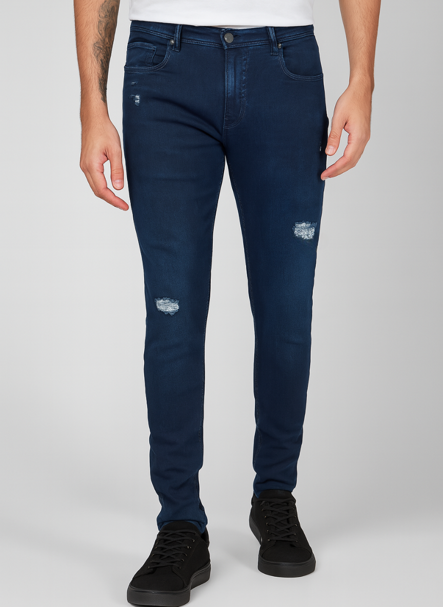 Pepe Jeans London Men's Navy Blue Distressed Slim Fit Denim