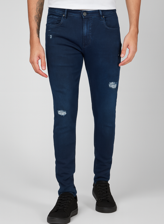 Pepe Jeans London Men's Navy Blue Distressed Slim Fit Denim