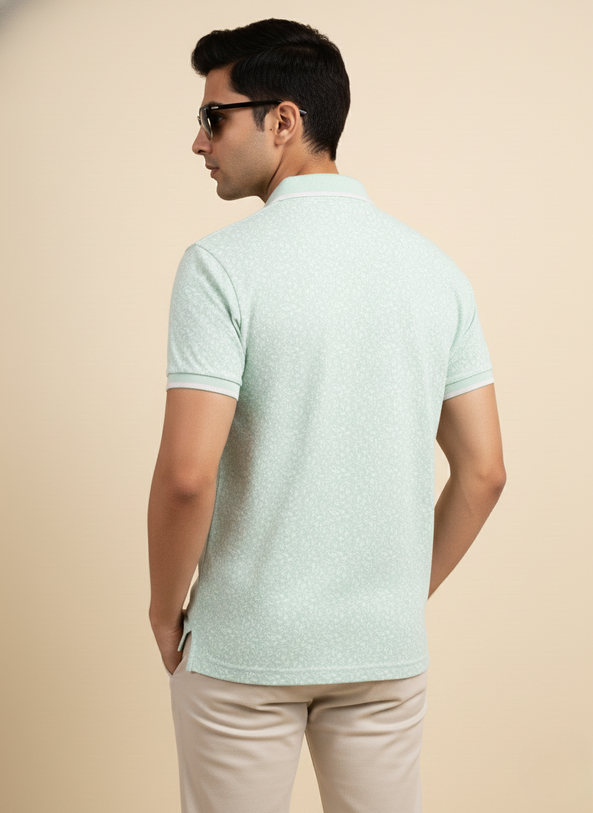 U.S. Polo Assn. Men’s Mint Green All-Over Print Polo T-Shirt | Premium Cotton Casual Fit