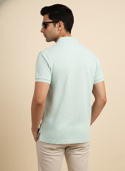 U.S. Polo Assn. Men’s Mint Green All-Over Print Polo T-Shirt | Premium Cotton Casual Fit