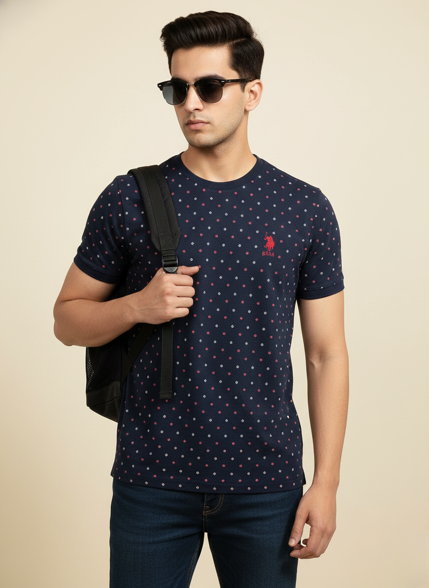 U.S. Polo Assn. Men’s Navy All-Over Print Polo T-Shirt | Premium Cotton Casual Fit