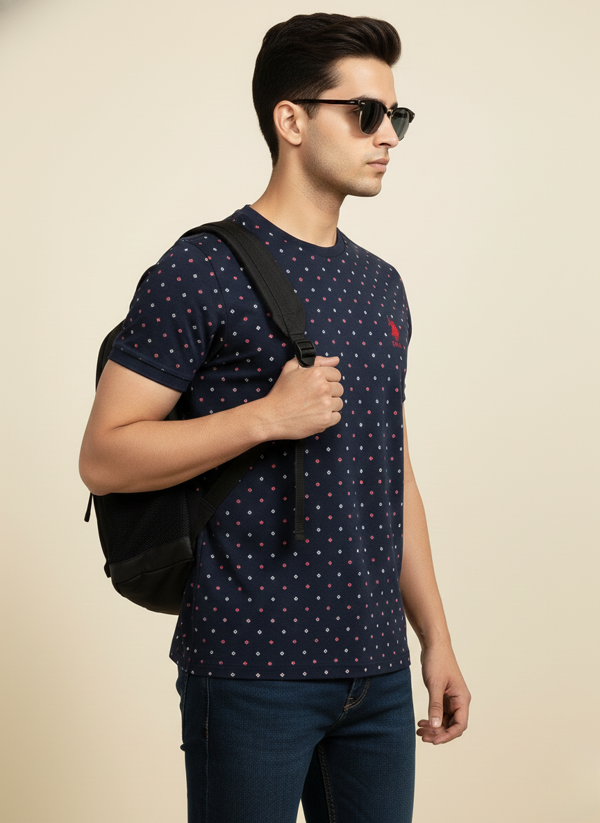 U.S. Polo Assn. Men’s Navy All-Over Print Polo T-Shirt | Premium Cotton Casual Fit