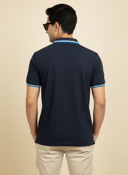 U.S. Polo Assn. Men’s Navy Blue Tipped Collar Polo T-Shirt | Classic Cotton Fit