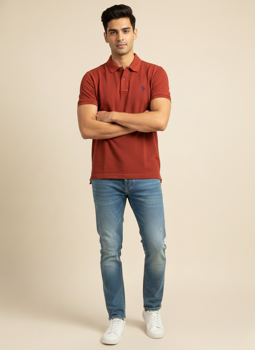 US Polo Assn Men’s Rust Solid Polo T-Shirt with Embroidered Logo