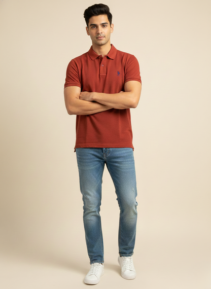 US Polo Assn Men’s Rust Solid Polo T-Shirt with Embroidered Logo