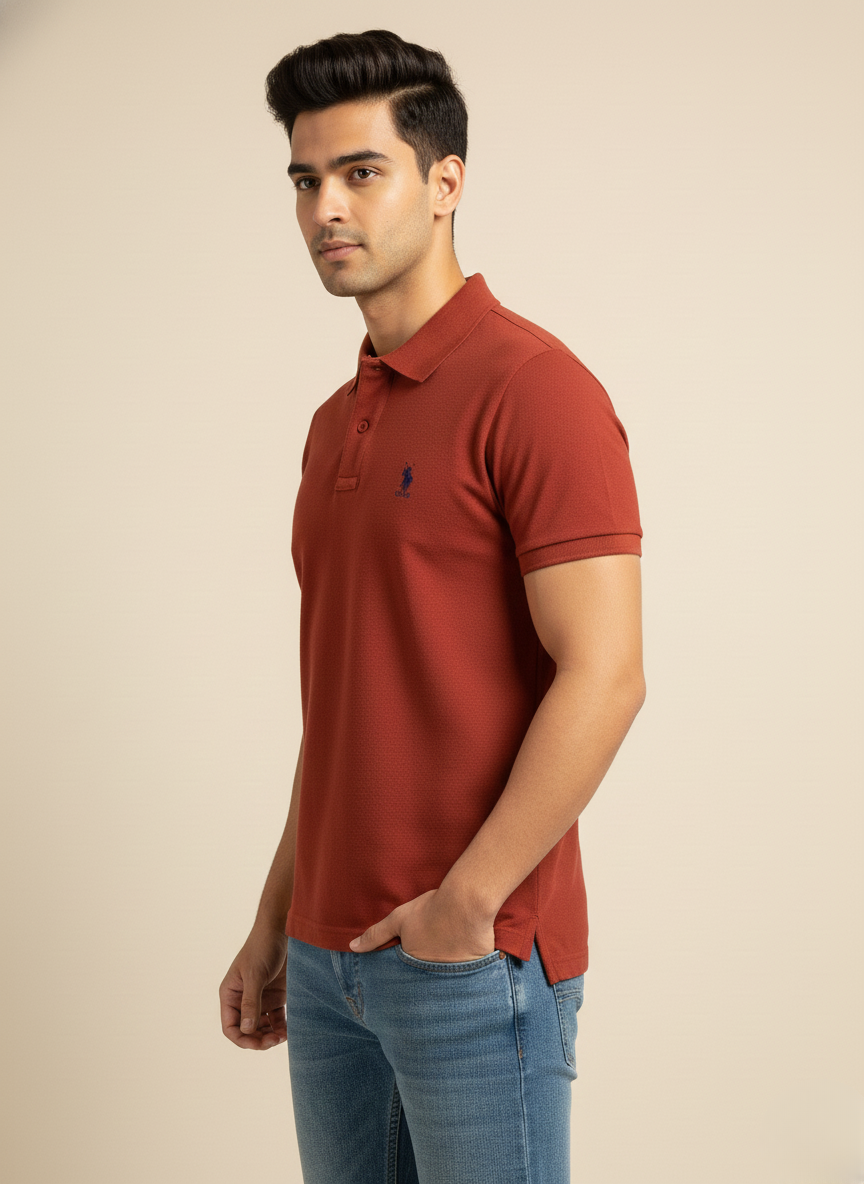 US Polo Assn Men’s Rust Solid Polo T-Shirt with Embroidered Logo