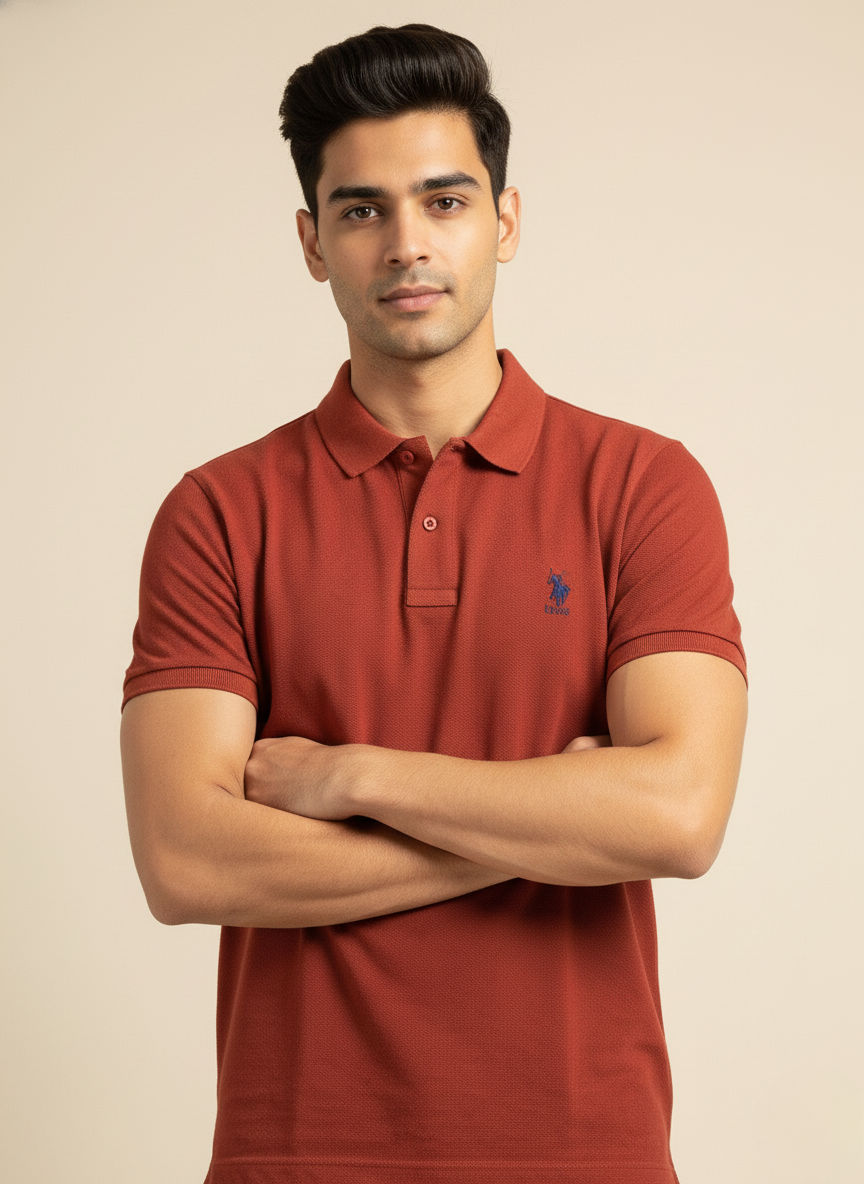 US Polo Assn Men’s Rust Solid Polo T-Shirt with Embroidered Logo