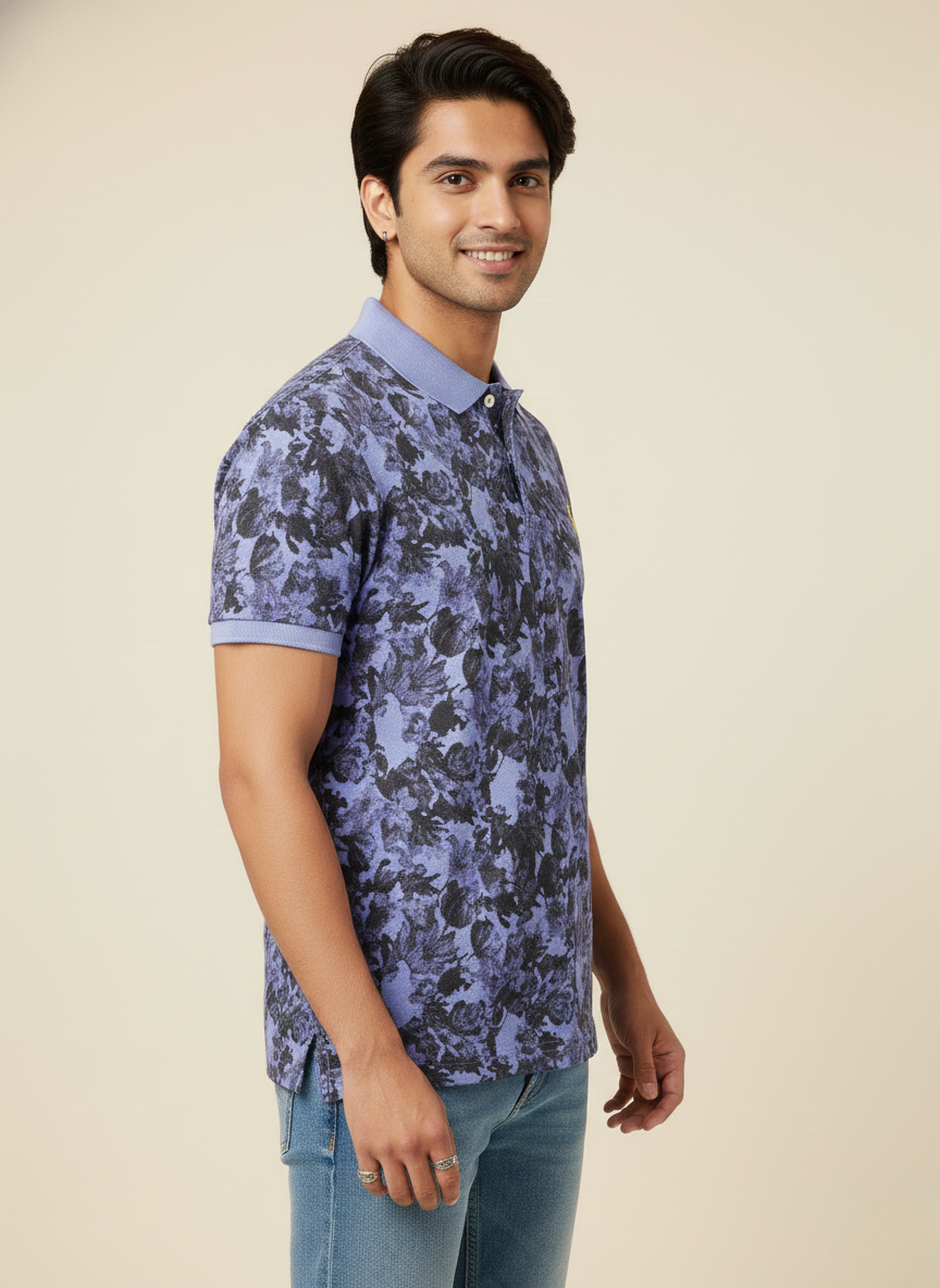 US Polo Assn Men’s Blue Floral Printed Polo T-Shirt