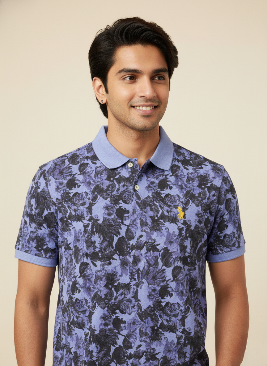 US Polo Assn Men’s Blue Floral Printed Polo T-Shirt