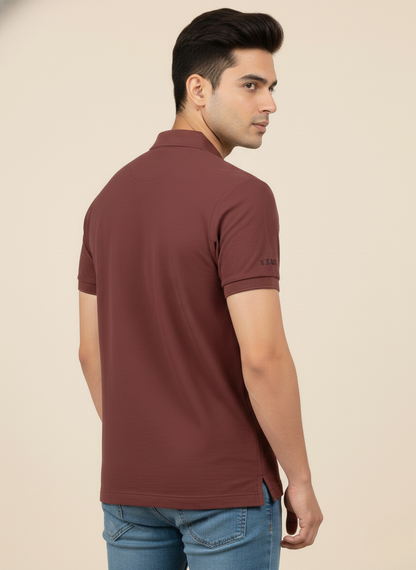 US Polo Assn Men’s Burgundy Striped Polo T-Shirt with Logo Patch