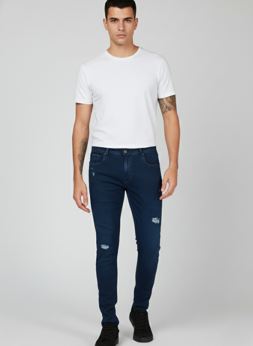 Pepe Jeans London Men's Navy Blue Distressed Slim Fit Denim