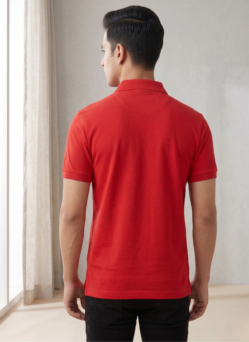 U.S. Polo Assn. Men's Classic Red Pique Polo with Yellow Crest Embroidery
