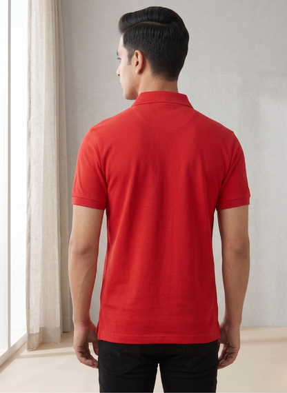 U.S. Polo Assn. Men's Classic Red Pique Polo with Yellow Crest Embroidery