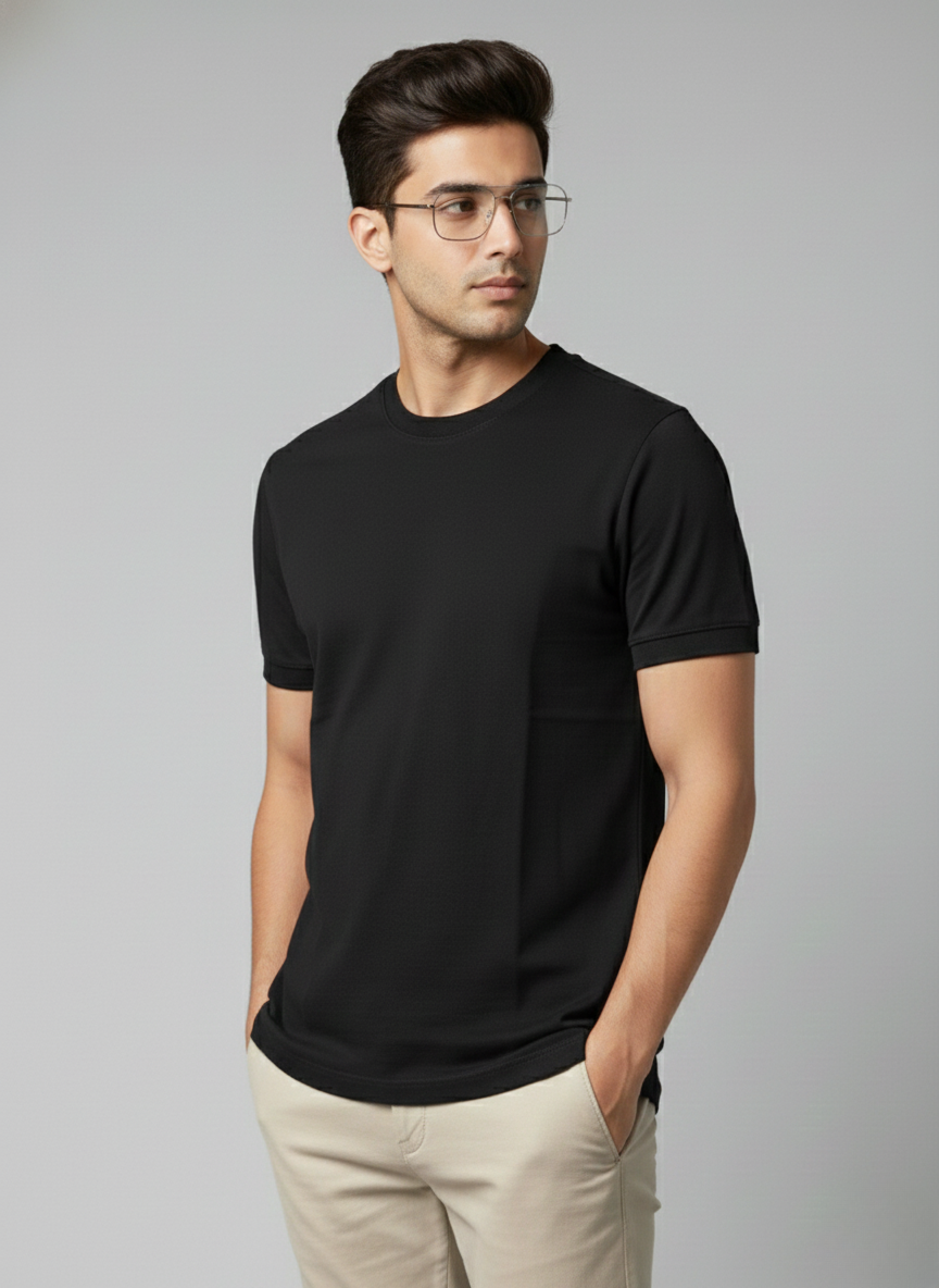 ZARA Men’s Solid Black Crew Neck T-Shirt