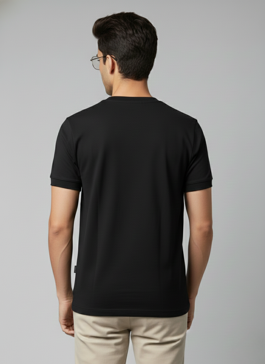 ZARA Men’s Solid Black Crew Neck T-Shirt