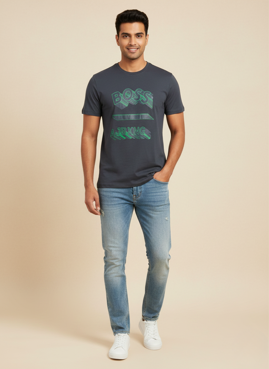 Hugo Boss AJBXNG Men’s Charcoal Grey Logo Graphic T-Shirt