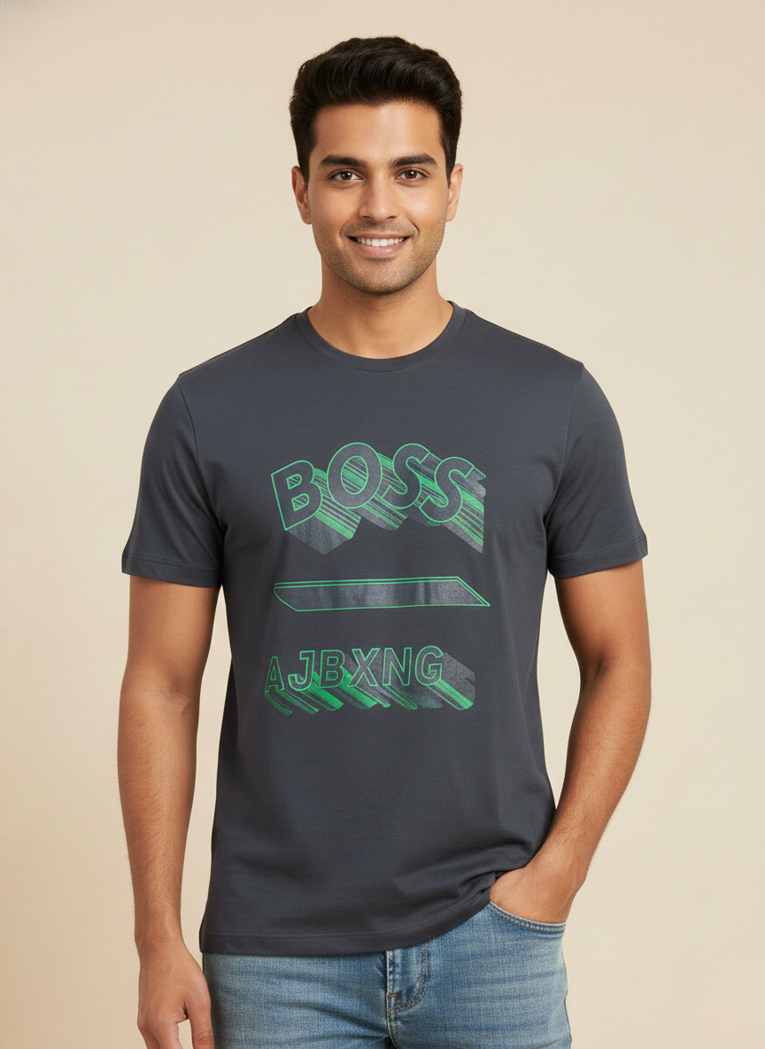 Hugo Boss AJBXNG Men’s Charcoal Grey Logo Graphic T-Shirt