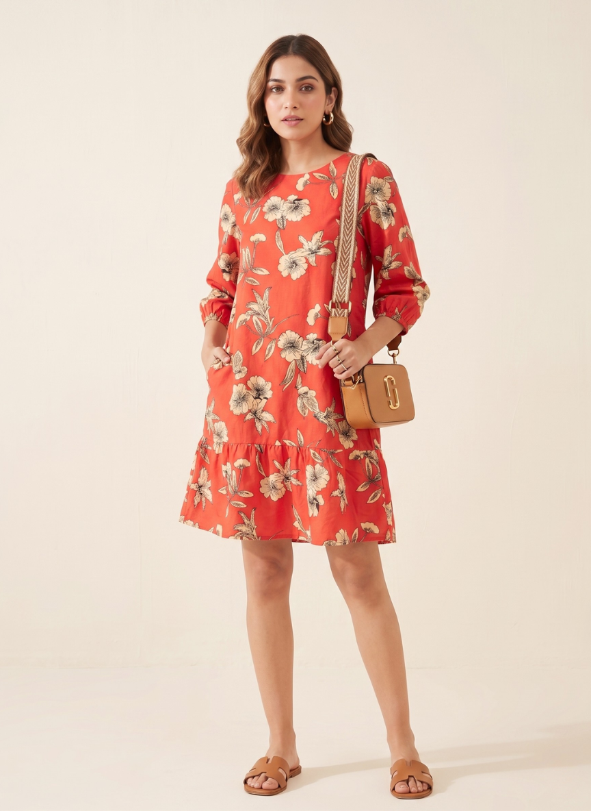 i.scenery by VERO MODA Women's Hot Coral Floral Print Shift Dress