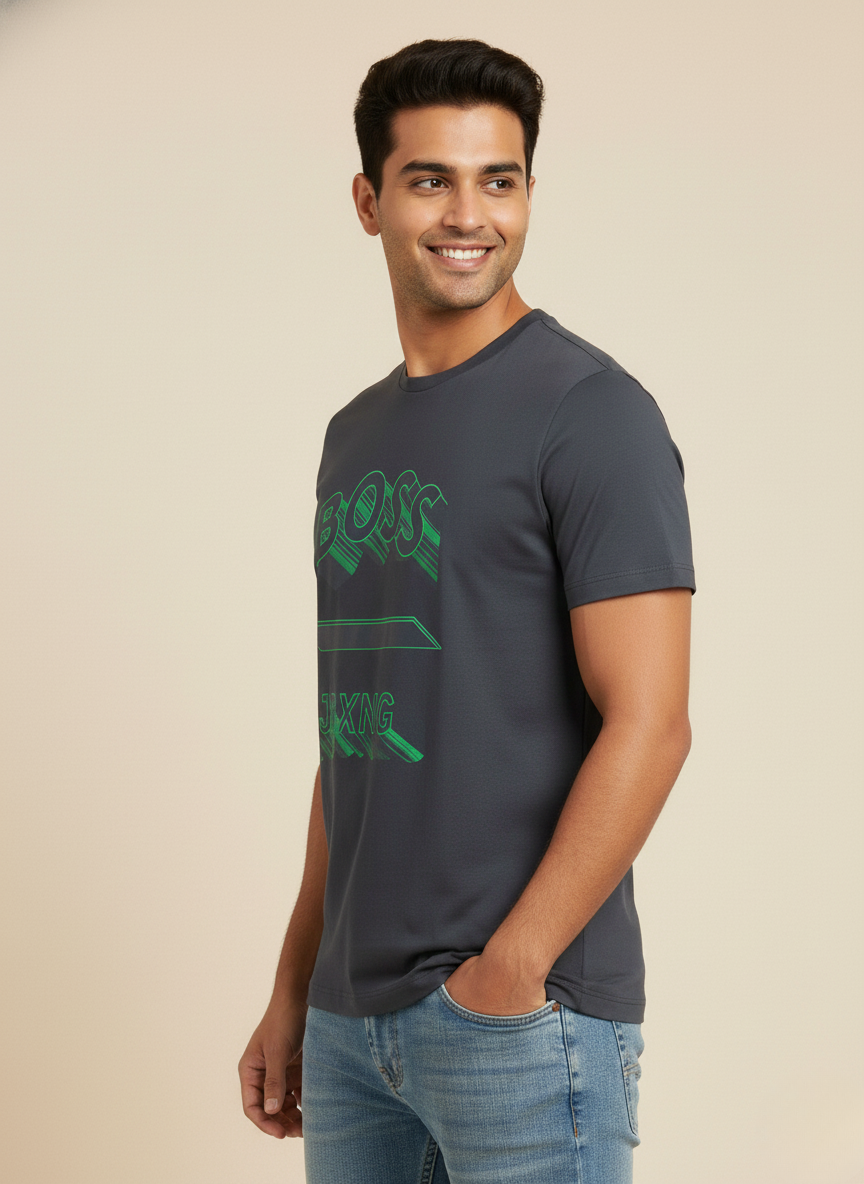 Hugo Boss AJBXNG Men’s Charcoal Grey Logo Graphic T-Shirt