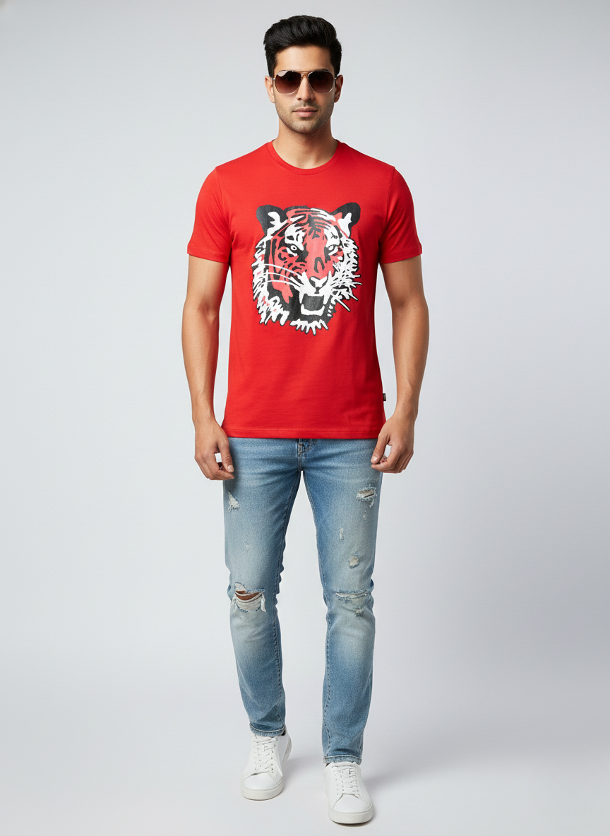 Hugo Boss Men’s Red Tiger Graphic Premium Cotton T-Shirt