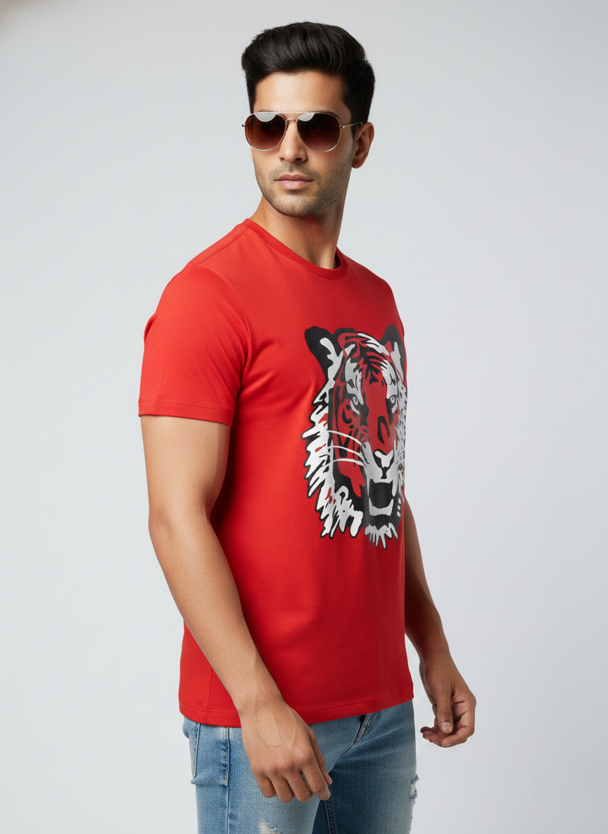 Hugo Boss Men’s Red Tiger Graphic Premium Cotton T-Shirt