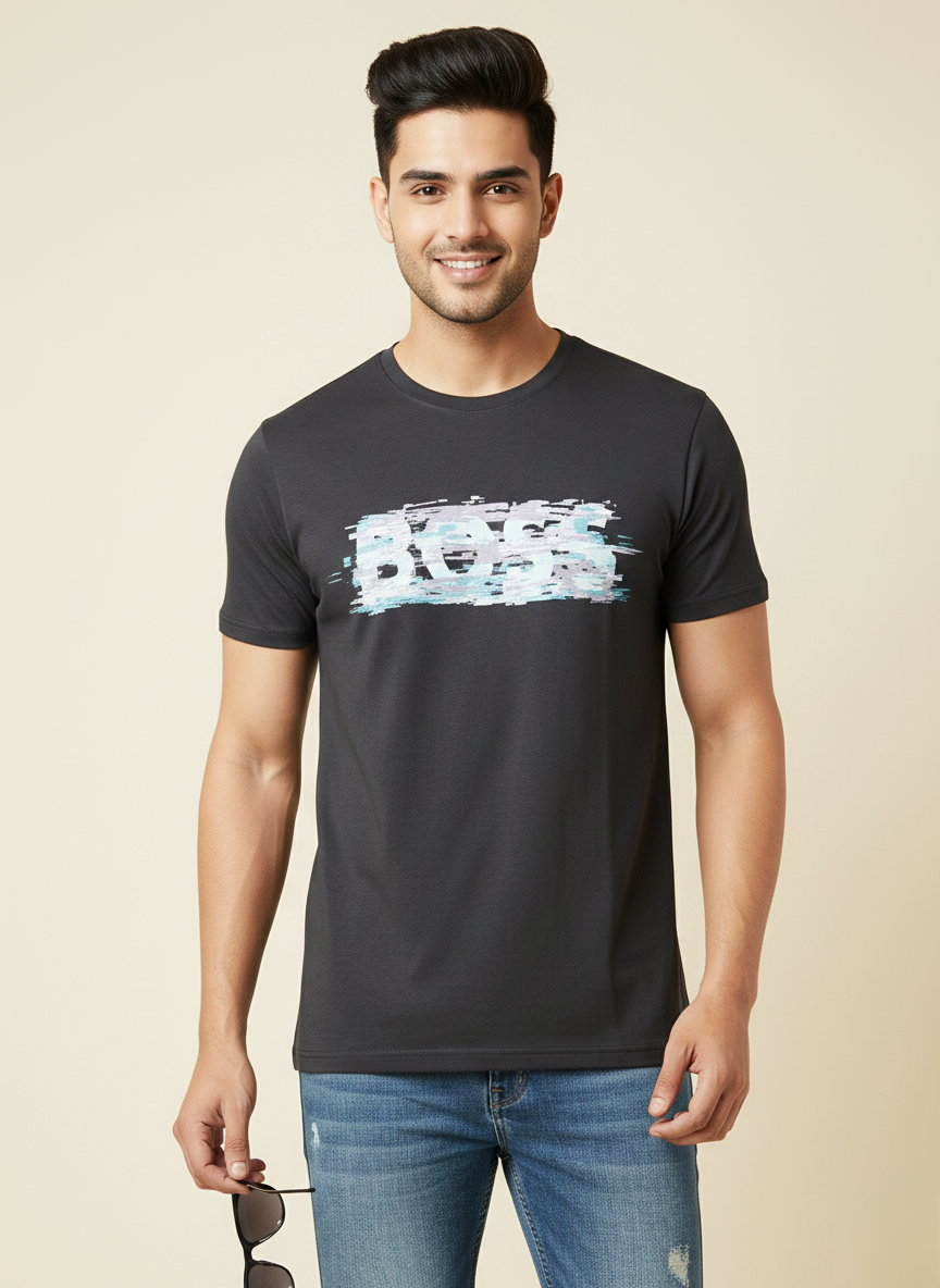 Hugo Boss Men’s Black Graphic Print Premium Cotton T-Shirt
