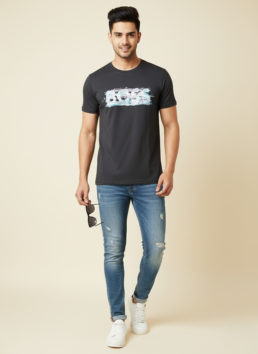 Hugo Boss Men’s Black Graphic Print Premium Cotton T-Shirt