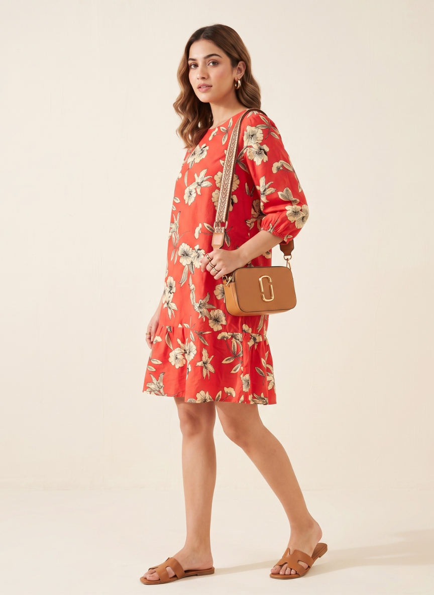 i.scenery by VERO MODA Women's Hot Coral Floral Print Shift Dress