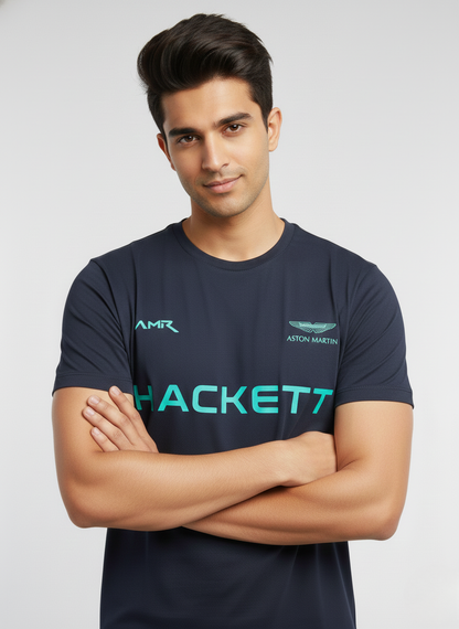 Hackett x Aston Martin Racing Men’s Navy Logo Print Premium Cotton T-Shirt