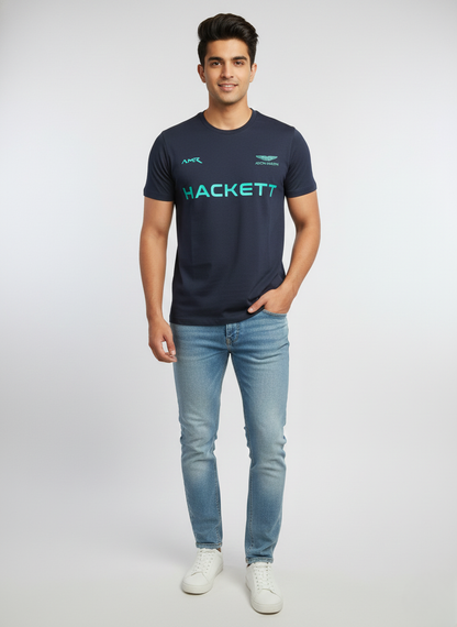 Hackett x Aston Martin Racing Men’s Navy Logo Print Premium Cotton T-Shirt