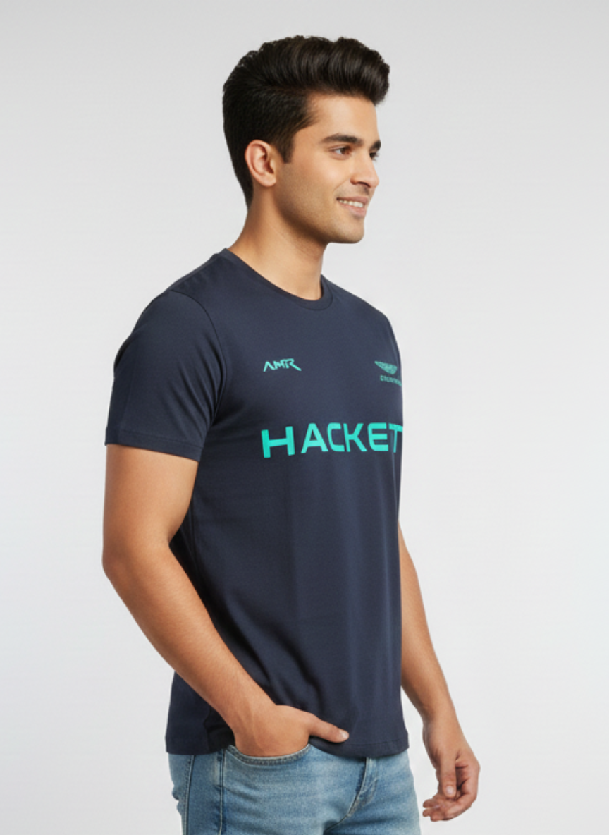 Hackett x Aston Martin Racing Men’s Navy Logo Print Premium Cotton T-Shirt