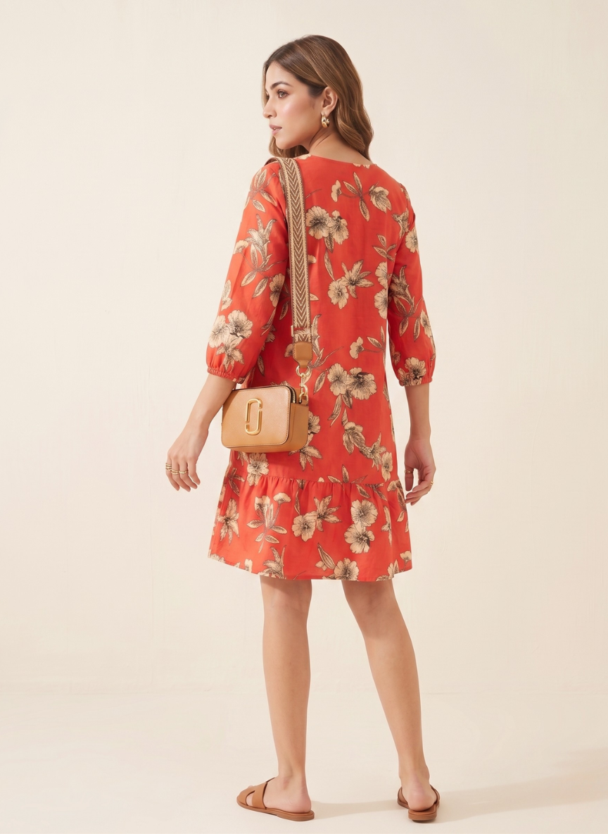 i.scenery by VERO MODA Women's Hot Coral Floral Print Shift Dress