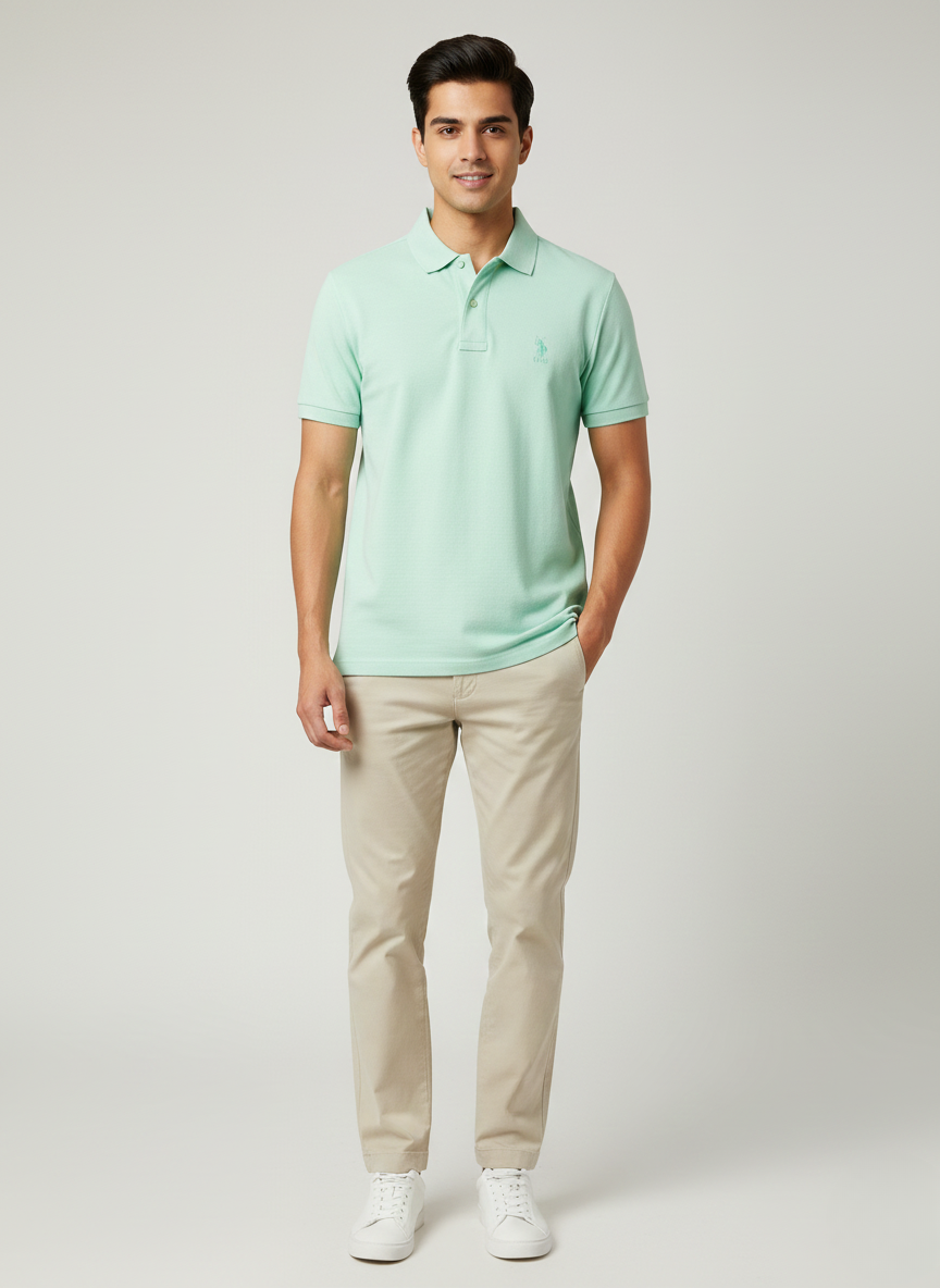 U.S. Polo Assn. Men’s Light Green Solid Polo T-Shirt | Premium Cotton Regular Fit