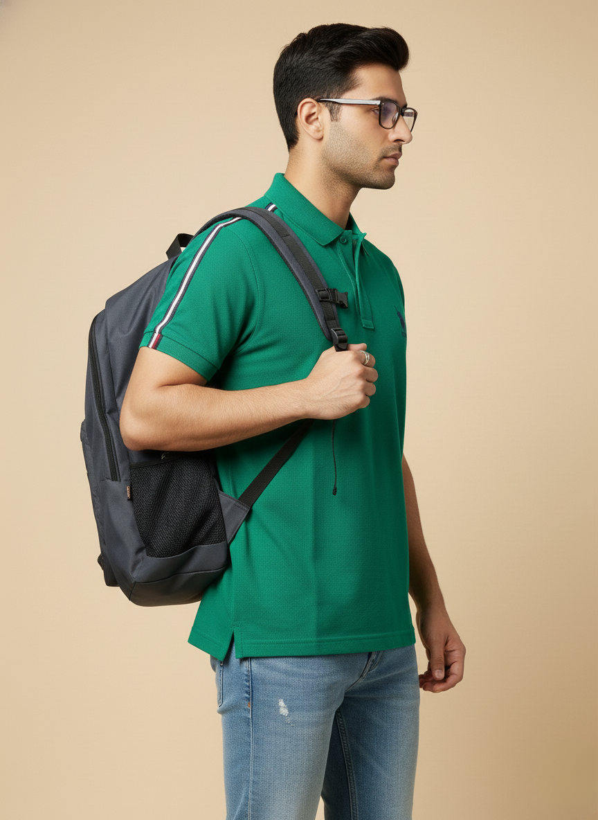 U.S. Polo Assn. Men’s Green Solid Polo T-Shirt with Shoulder Stripe Detail | Cotton Regular Fit