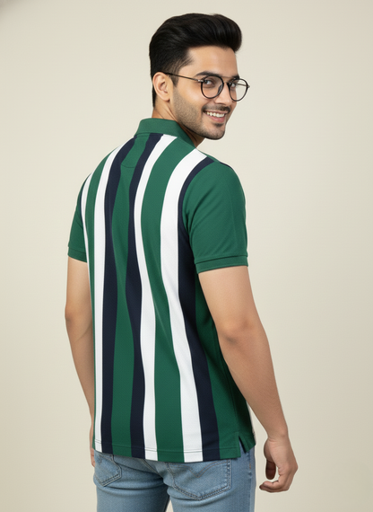 U.S. Polo Assn. Men’s Olive Green Vertical Stripe Polo T-Shirt | Cotton Regular Fit