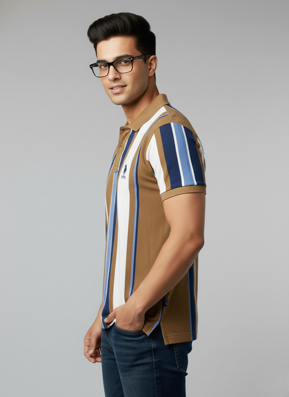 U.S. Polo Assn. Men’s Brown Vertical Stripe Polo T-Shirt | Cotton Regular Fit