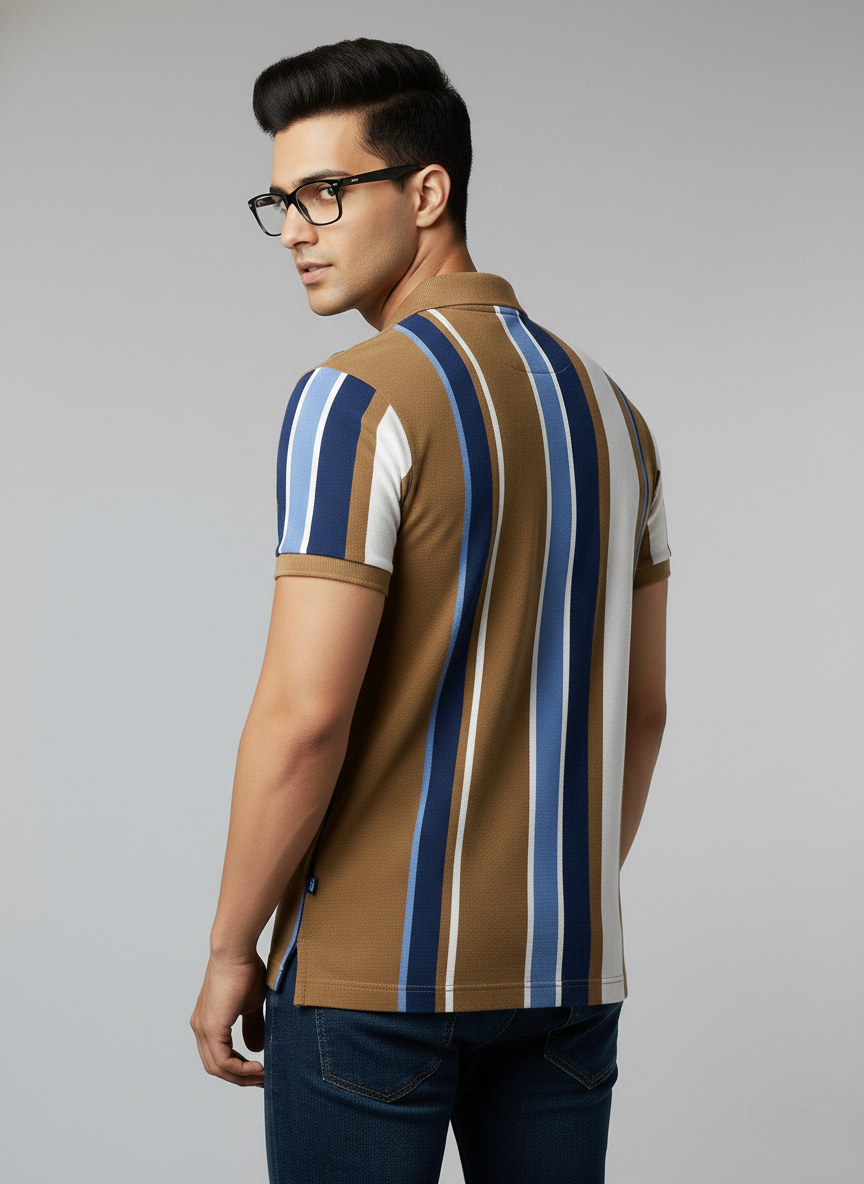U.S. Polo Assn. Men’s Brown Vertical Stripe Polo T-Shirt | Cotton Regular Fit